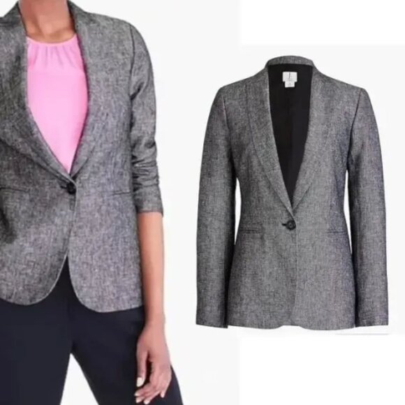 J Crew Linen Blazer 4 Single Breasted Chambray Minimalist Goth 100% Linen - Picture 1 of 14